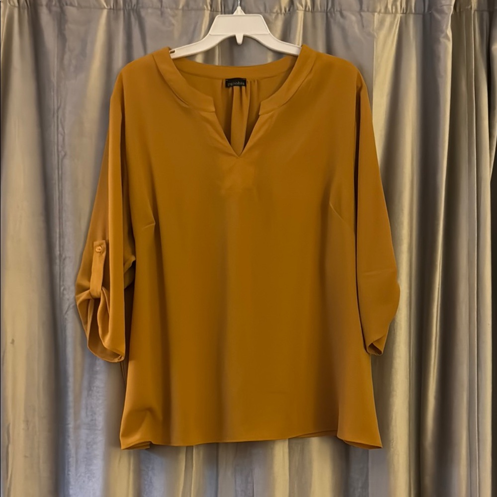 Zenobia Yellow 3/4 Sleeve Blouse with Mandarin Collar